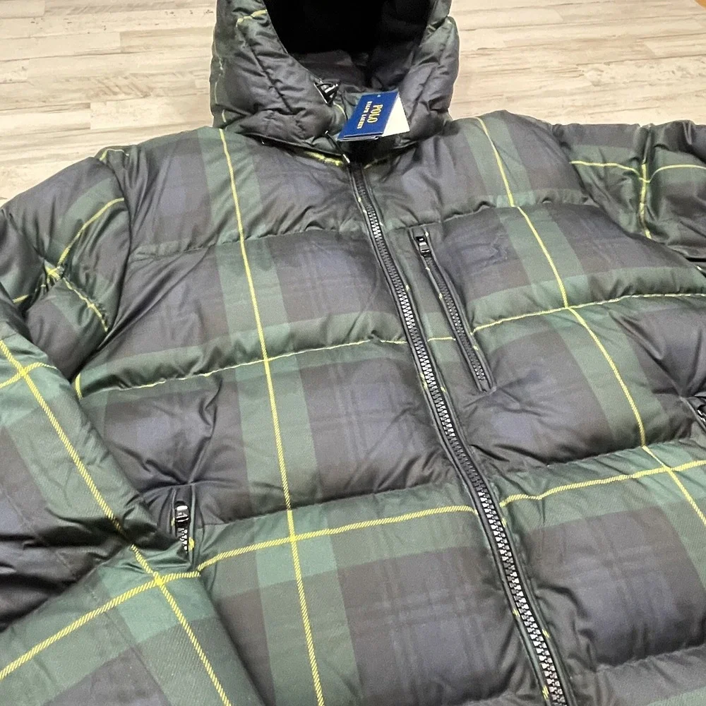 Polo Ralph Lauren Men's Big & Tall Plaid Hooded Down Puffer Jacket Navy 1XB NWT‎
